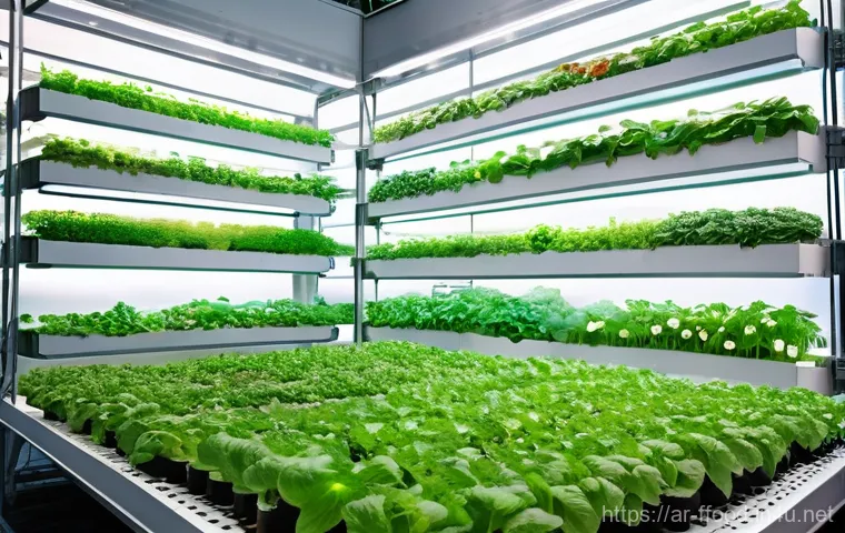 농업의 미래와 인구 증가 - **Prompt:** A sprawling, futuristic vertical farm integrated seamlessly into a modern, sun-drenched ...