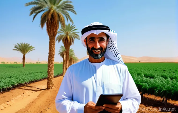 기후 변화와 농업의 미래 - **Prompt 1: Climate-Smart Farming in an Oasis**
    "A distinguished Arab farmer, middle-aged with a...